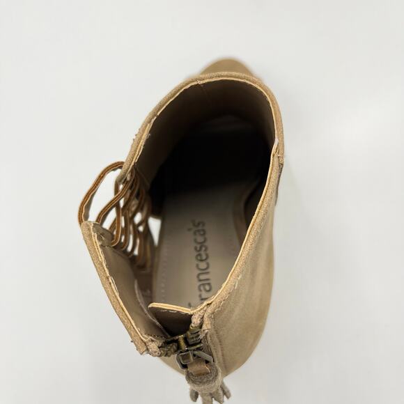 Francesca Faux Suede Dannah Open Toe 3 inch Heeled Bootie in Taupe Size 8M - Picture 7 of 9